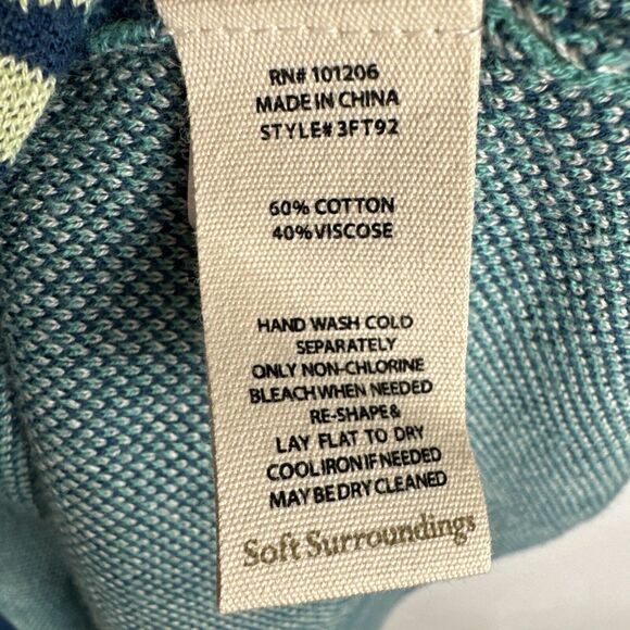 Soft surroundings Knit Cardigan Sz M PM  Teal Blue Graphic Print Comfort Artsy - Picture 6 of 6